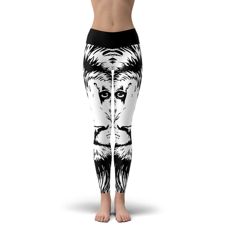 Roar Black & White Lion Yoga Leggings