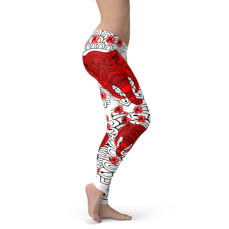 Red Elephant Leggings, Yoga Pants, Activewear