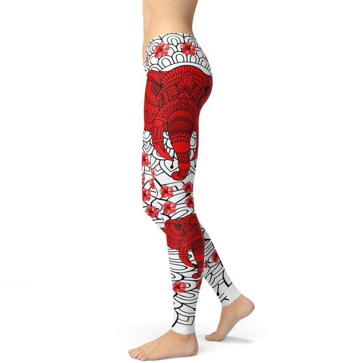 Red Elephant Leggings, Yoga Pants, Activewear