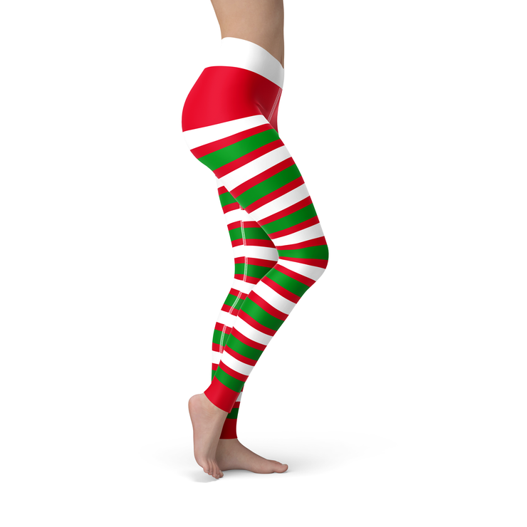 Christmas Elf Leggings, Striped Red White Winter Holiday Xmas Vacation –  Starcove Fashion